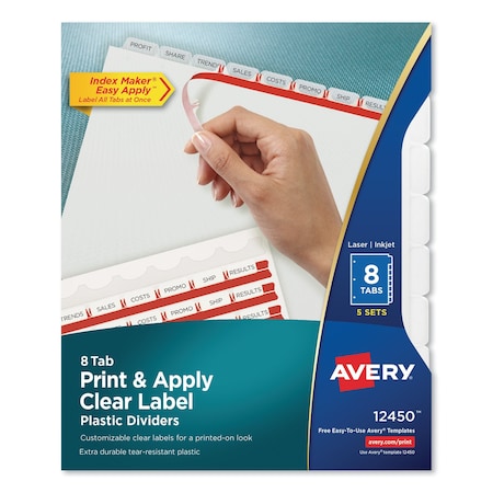 Avery Dennison Plastic Dividers, 8-Tab, Letter, 5 Sets, PK5 12450